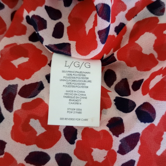 CAbi Women's Vibrant Red and Navy Blue Floral Sheer Top Blouse Size L - Picture 8 of 8